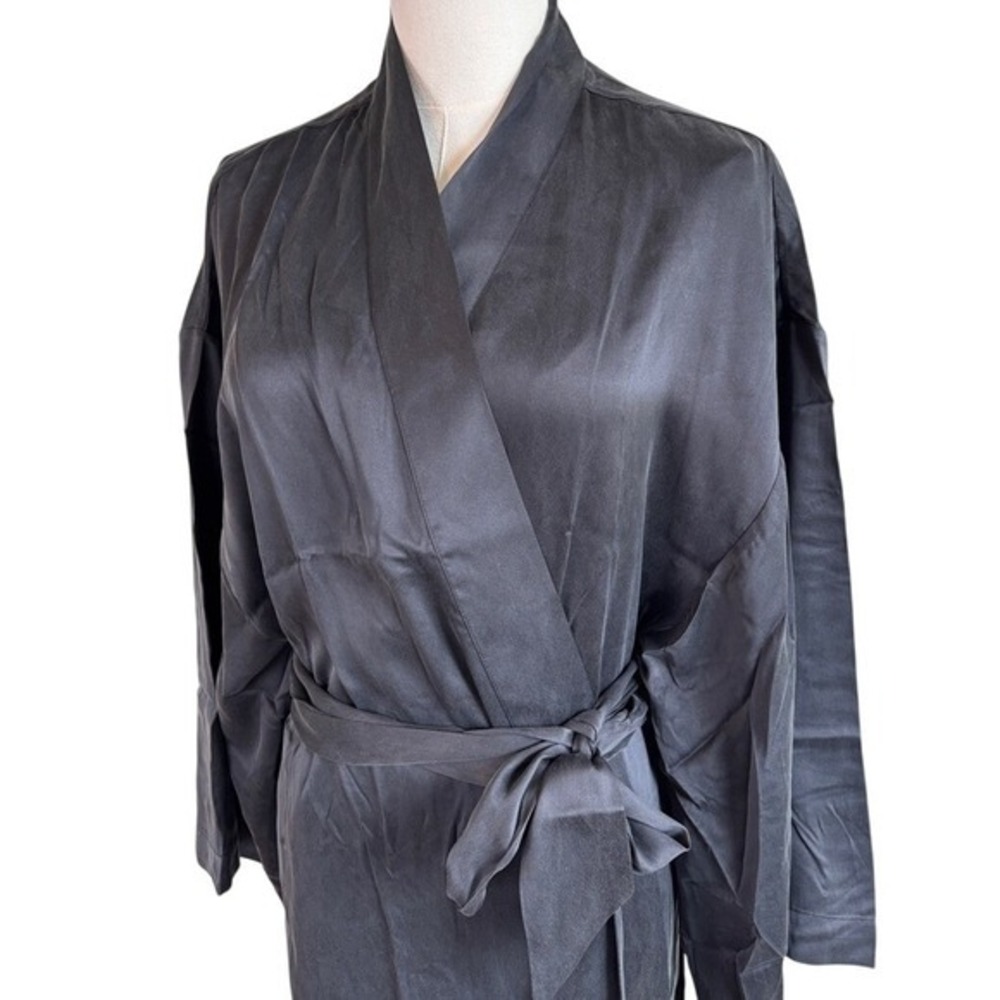 NEW Eberjey 100% Silk Inez Long Robe Black Size L Wrap Belted Kimono Consign - Picture 2 of 8